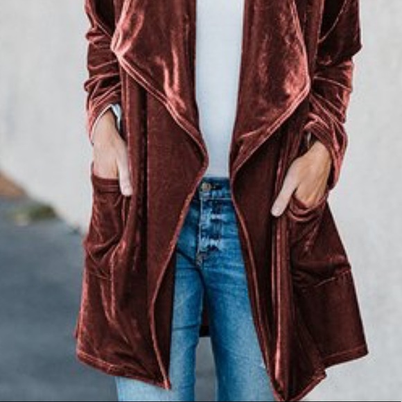 👑5🌟🆕MAUVE Velvet Cardigan w Pock… - Picture 3 of 9